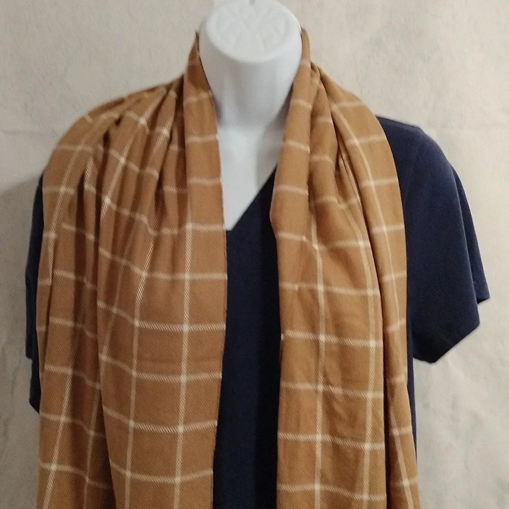 Lands End Unisex Rectangle Oblong Tassel Multifunctional Scarf Khaki Tan White